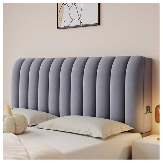 Bed Headboard Cover Protector Padded, Multifunctional Bed Headboard Padded,Dustproof Stretch Solid Color Quilted Bed Head Covers, Washable