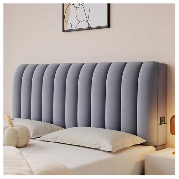 Bed Headboard Cover Protector Padded, Multifunctional Bed Headboard Padded,Dustproof Stretch Solid Color Quilted Bed Head Covers, Washable