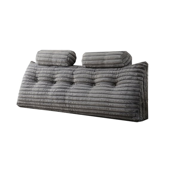 Bed Headboard Pillow Reading Backrest Cushion With 5 Headrests Side Storage Pockets Tufted Lumbar Support Washable Cover For Sitting Up Gaming Working Bedroom Decor#Gray