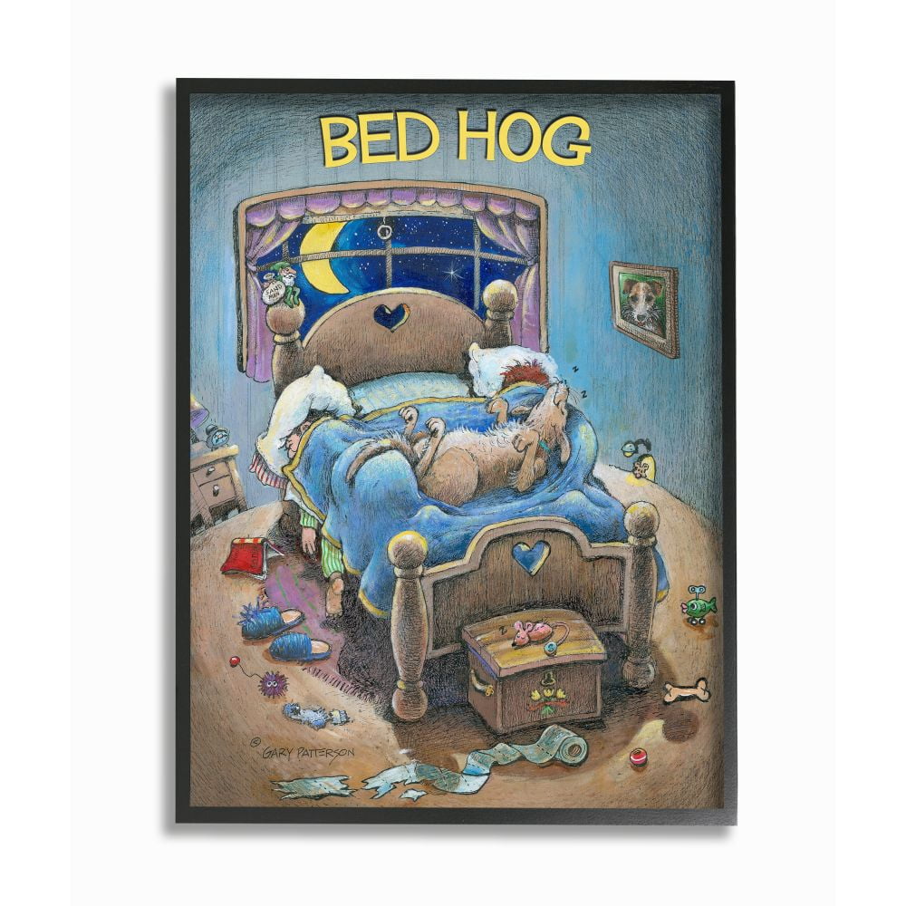 Bed Hog Funny Pet Dog Cartoon Design Framed Giclee Texturized Art by Gary Patterson