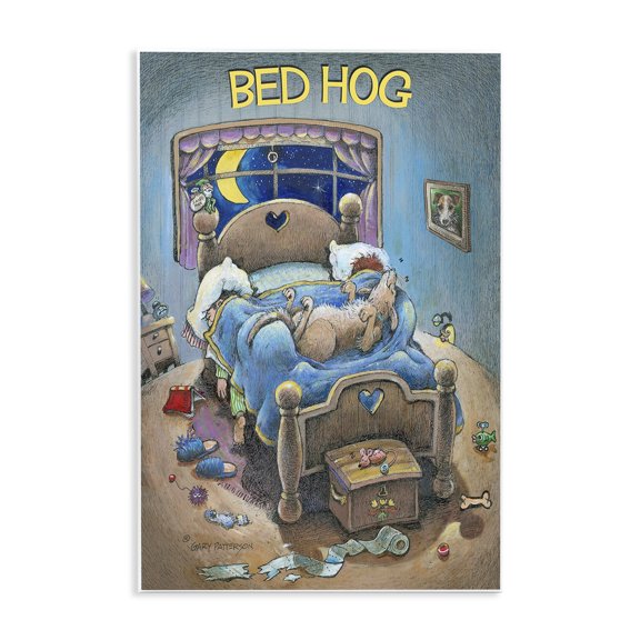 Stupell Industries Contemporary Bed Hog Funny Pet Dog Cartoon Design Wall Plaque Art, 13 x 19, by Gary Patterson