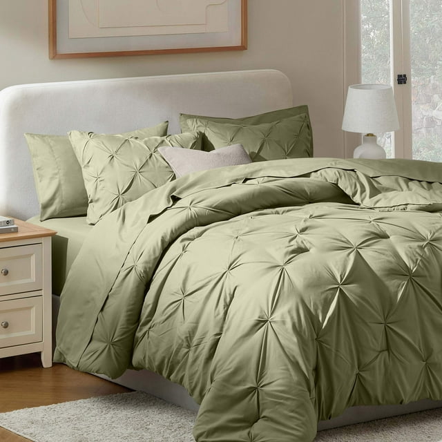 Virtu King Comforter Set, 7pc Bed in a Bag, Pleated Bedding Comforter