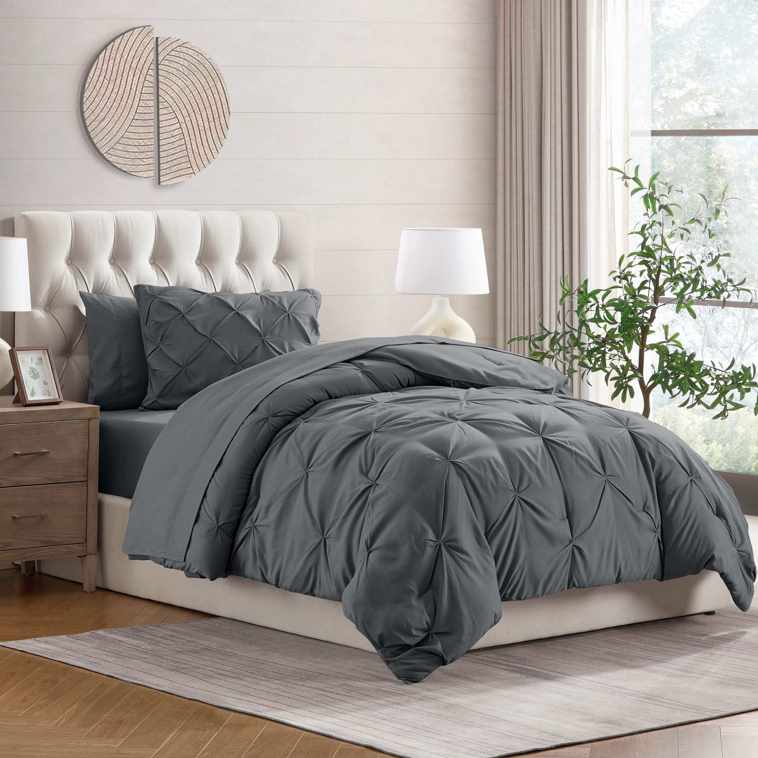 Gray Twin Reversible Microfiber Down Alternative 7-Piece Bed in a Bag Set