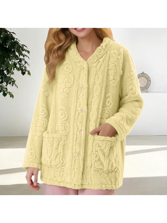 Bed Jacket for Women Fuzzy Fleece Button Up Loungewear Pajama Top Soft Warm Winter Coat with Pockets ZDNIXIAN Sleepwear for Women