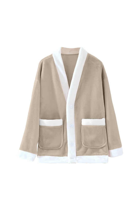 Bed Jackets For Women Fleece Jacket Sherpa Winter Coats Button Up Sleepwear Warm Lounge Pajamas Fuzzy Flannel Shacket Khaki S