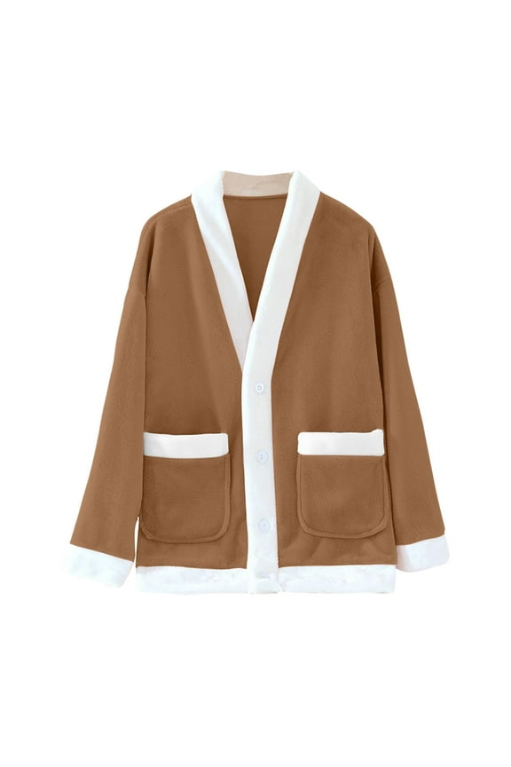 Bed Jackets For Women Fleece Jacket Sherpa Winter Coats Button Up Sleepwear Warm Lounge Pajamas Fuzzy Flannel Shacket Light Brown S