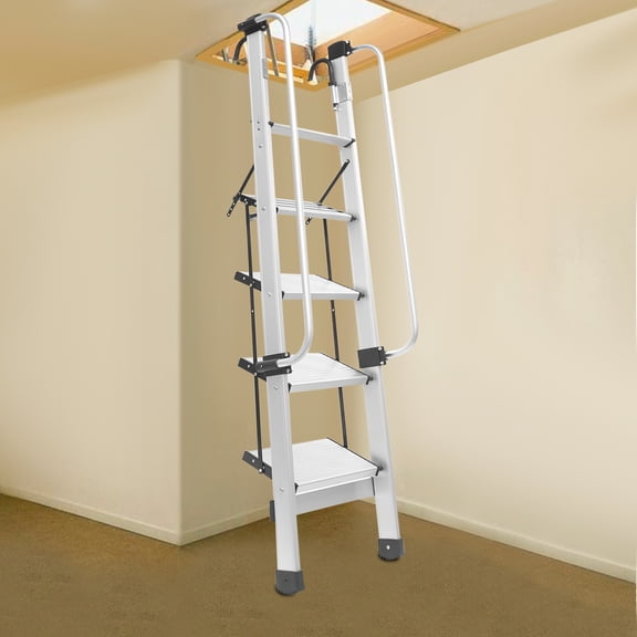 Bed Ladder w/Handrails Silver 5-Step Ladder Treads Foldable Aluminum Alloy 150kg