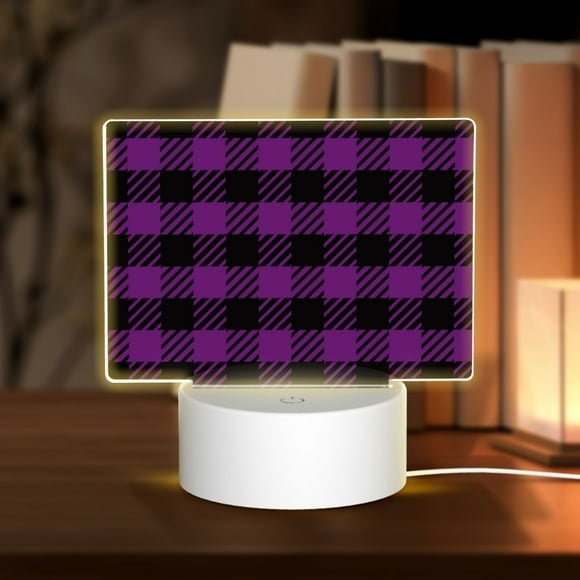 Bed Lamp 5.9in5.9in Rectangular Acrylic Light Usb Night Light Is Suitable For Bedroom Living Room Study Office And Other Scenes Purpleblack Gingham Plaid