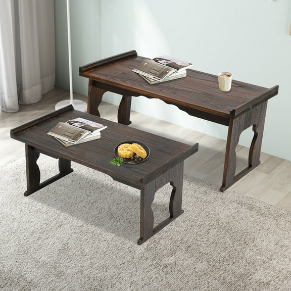 Bed Laptop Desk with Foldable Legs, Breakfast in Bed Serving Tray Table, Japanese Style Floor Table for Tea & Coffee, Antique Meditation Altar Table, Bay Window Wood Table