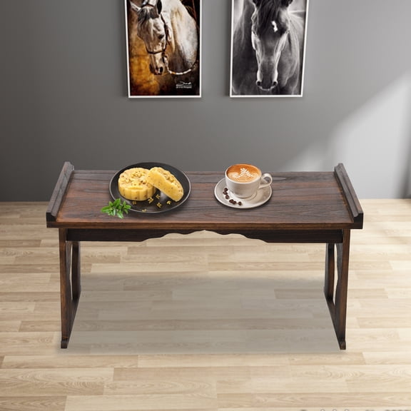 Bed Laptop Desk with Foldable Legs, Breakfast in Bed Serving Tray Table, Japanese Style Floor Table for Tea & Coffee, Antique Meditation Altar Table, Bay Window Wood Table(31.5*17.72*15.75inch)