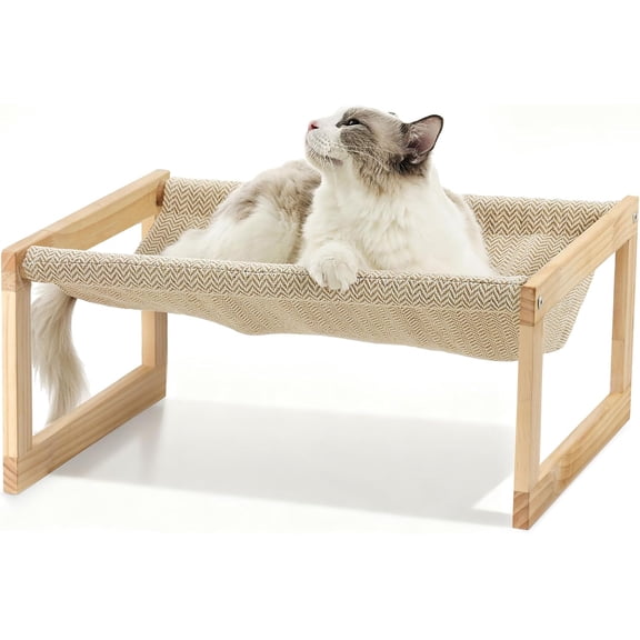 Bed, Large Breathable Elevated Hammock, Wooden Beds for Outdoor and Indoor, 21 Inch Raised Pet Beds Suitable for Cats, Puppy, Bunny and Small