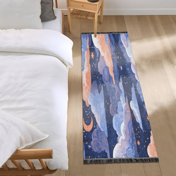 Bed Long Carpet Bed Rug 72x23.5In Indoor Non-Slip Durable Carpet Floor Mat Runner Rug Bedroom Hallway Carpet Machine Washable Beautiful Blue Clouds