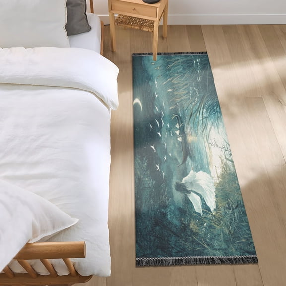 Bed Long Carpet Bed Rug 72x23.5In Indoor Non-Slip Durable Carpet Floor Mat Runner Rug Bedroom Hallway Carpet Machine Washable Beautiful Blue Moon