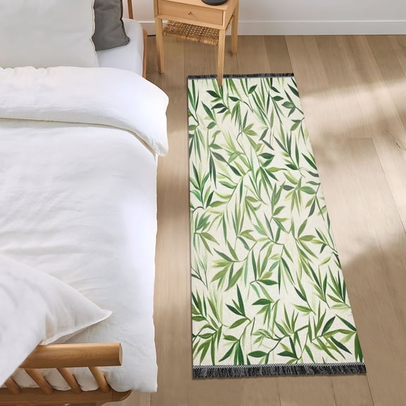 Bed Long Carpet Bed Rug 72x23.5In Indoor Non-Slip Durable Carpet Floor Mat Runner Rug Bedroom Hallway Carpet Machine Washable Beautiful Green Bamboo Leaves