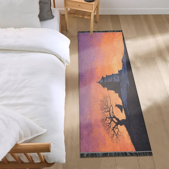 Bed Long Carpet Bed Rug 72x23.5In Indoor Non-Slip Durable Carpet Floor Mat Runner Rug Bedroom Hallway Carpet Machine Washable Beautiful Halloween Night