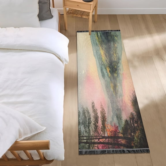 Bed Long Carpet Bed Rug 72x23.5In Indoor Non-Slip Durable Carpet Floor Mat Runner Rug Bedroom Hallway Carpet Machine Washable Beautiful Pink Sky
