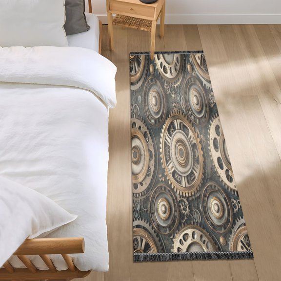 Bed Long Carpet Bed Rug 72x23.5In Indoor Non-Slip Durable Carpet Floor Mat Runner Rug Bedroom Hallway Carpet Machine Washable Beautiful Steampunk Gears