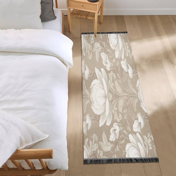 Bed Long Carpet Bed Rug 72x23.5In Indoor Non-Slip Durable Carpet Floor Mat Runner Rug Bedroom Hallway Carpet Machine Washable Blooming Brown Flower