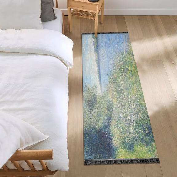 Bed Long Carpet Bed Rug 72x23.5In Indoor Non-Slip Durable Carpet Floor Mat Runner Rug Bedroom Hallway Carpet Machine Washable Blue Oil Painting Lake
