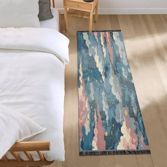 Bed Long Carpet Bed Rug 72x23.5In Indoor Non-Slip Durable Carpet Floor Mat Runner Rug Bedroom Hallway Carpet Machine Washable Cartoon Blue Cloud