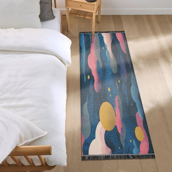 Bed Long Carpet Bed Rug 72x23.5In Indoor Non-Slip Durable Carpet Floor Mat Runner Rug Bedroom Hallway Carpet Machine Washable Cartoon Color Cloud