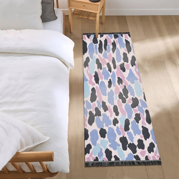 Bed Long Carpet Bed Rug 72x23.5In Indoor Non-Slip Durable Carpet Floor Mat Runner Rug Bedroom Hallway Carpet Machine Washable Cartoon Color Leopard Print