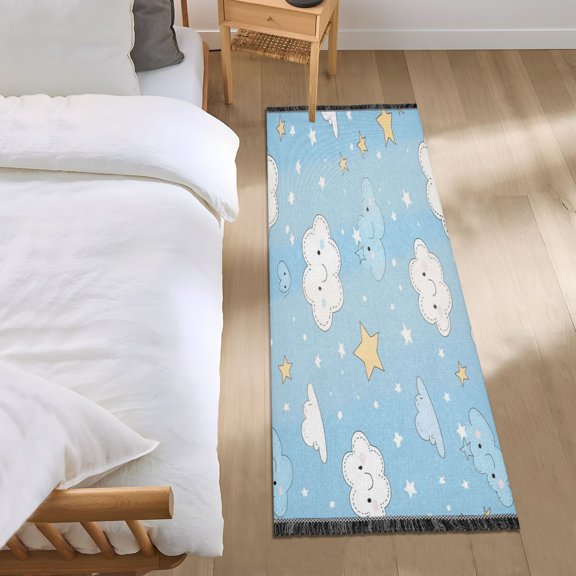 Bed Long Carpet Bed Rug 72x23.5In Indoor Non-Slip Durable Carpet Floor Mat Runner Rug Bedroom Hallway Carpet Machine Washable Cartoon Cute Cloud