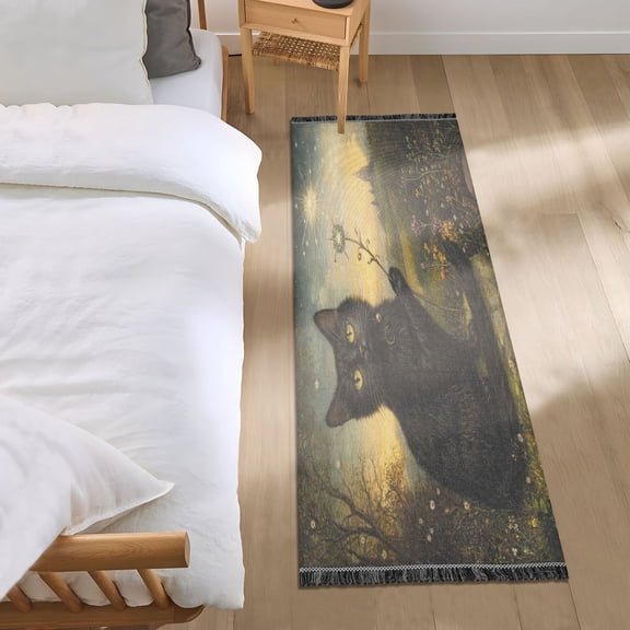 Bed Long Carpet Bed Rug 72x23.5In Indoor Non-Slip Durable Carpet Floor Mat Runner Rug Bedroom Hallway Carpet Machine Washable Cartoon Magic Cat