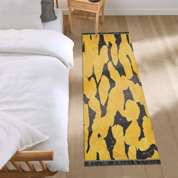 Bed Long Carpet Bed Rug 72x23.5In Indoor Non-Slip Durable Carpet Floor Mat Runner Rug Bedroom Hallway Carpet Machine Washable Cartoon Pretty Ginkgo Leaf