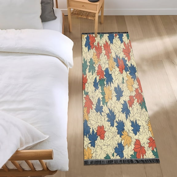 Bed Long Carpet Bed Rug 72x23.5In Indoor Non-Slip Durable Carpet Floor Mat Runner Rug Bedroom Hallway Carpet Machine Washable Colorful Cartoon Maple Leaf