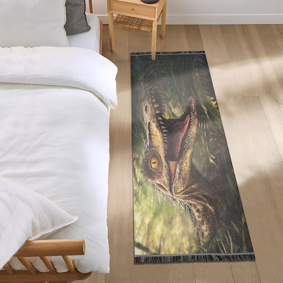 Bed Long Carpet Bed Rug 72x23.5In Indoor Non-Slip Durable Carpet Floor Mat Runner Rug Bedroom Hallway Carpet Machine Washable Cool Big Head Dinosaur