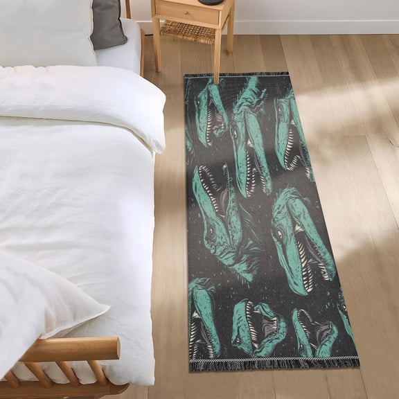 Bed Long Carpet Bed Rug 72x23.5In Indoor Non-Slip Durable Carpet Floor Mat Runner Rug Bedroom Hallway Carpet Machine Washable Cool Big Mouth Dinosaur