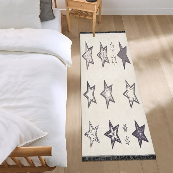 Bed Long Carpet Bed Rug 72x23.5In Indoor Non-Slip Durable Carpet Floor Mat Runner Rug Bedroom Hallway Carpet Machine Washable Grey Star