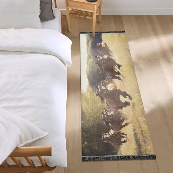 Bed Long Carpet Bed Rug 72x23.5In Indoor Non-Slip Durable Carpet Floor Mat Runner Rug Bedroom Hallway Carpet Machine Washable A Herd Of Running Horses