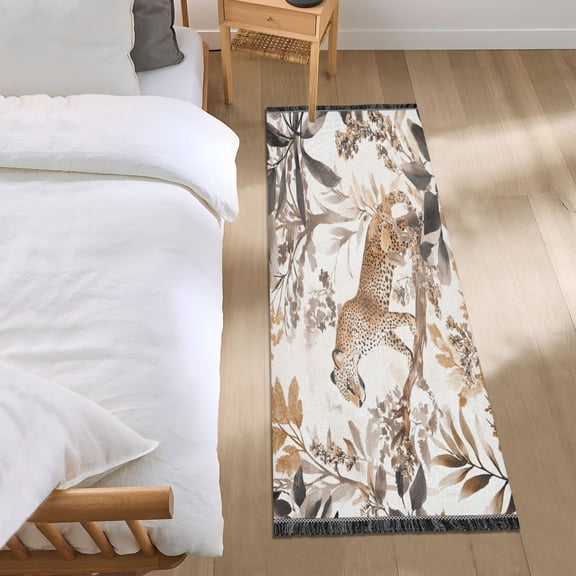 Bed Long Carpet Bed Rug 72x23.5In Indoor Non-Slip Durable Carpet Floor Mat Runner Rug Bedroom Hallway Carpet Machine Washable Leopards Climb Trees