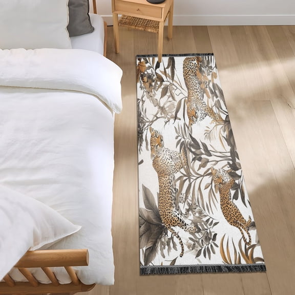 Bed Long Carpet Bed Rug 72x23.5In Indoor Non-Slip Durable Carpet Floor Mat Runner Rug Bedroom Hallway Carpet Machine Washable Leopards