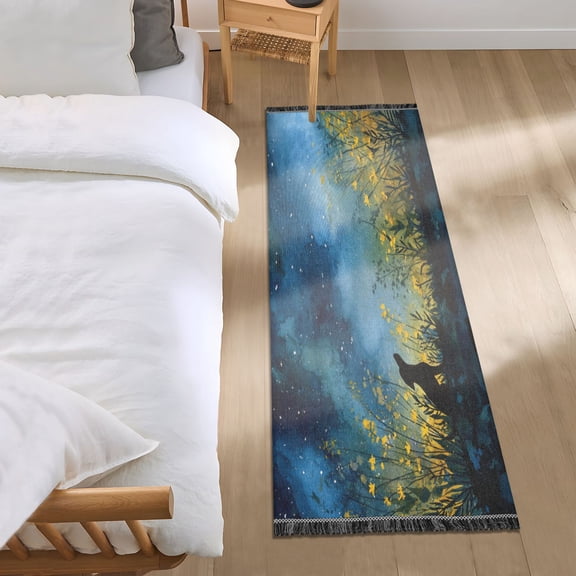 Bed Long Carpet Bed Rug 72x23.5In Indoor Non-Slip Durable Carpet Floor Mat Runner Rug Bedroom Hallway Carpet Machine Washable Night Black Dog