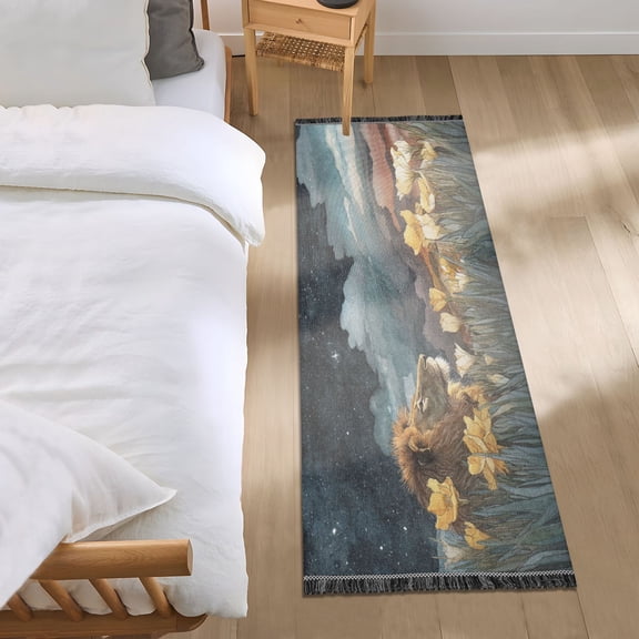 Bed Long Carpet Bed Rug 72x23.5In Indoor Non-Slip Durable Carpet Floor Mat Runner Rug Bedroom Hallway Carpet Machine Washable Night Lion