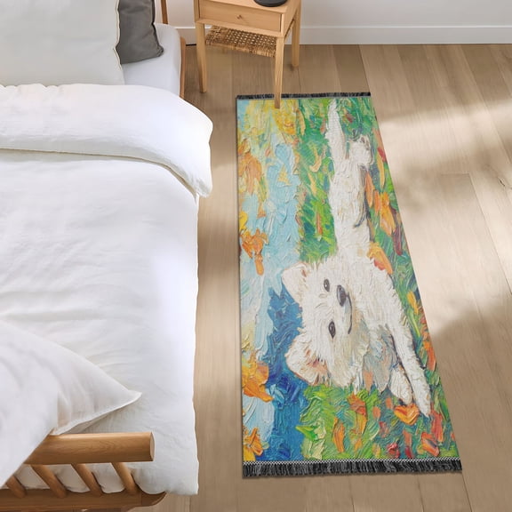 Bed Long Carpet Bed Rug 72x23.5In Indoor Non-Slip Durable Carpet Floor Mat Runner Rug Bedroom Hallway Carpet Machine Washable Oil Painting Dog