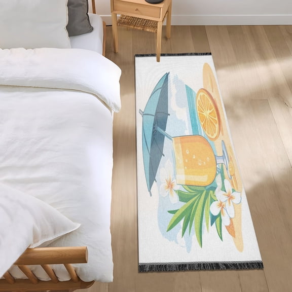 Bed Long Carpet Bed Rug 72x23.5In Indoor Non-Slip Durable Carpet Floor Mat Runner Rug Bedroom Hallway Carpet Machine Washable Orange Juice Cartoon