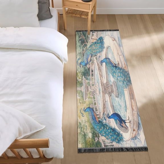 Bed Long Carpet Bed Rug 72x23.5In Indoor Non-Slip Durable Carpet Floor Mat Runner Rug Bedroom Hallway Carpet Machine Washable Peacocks