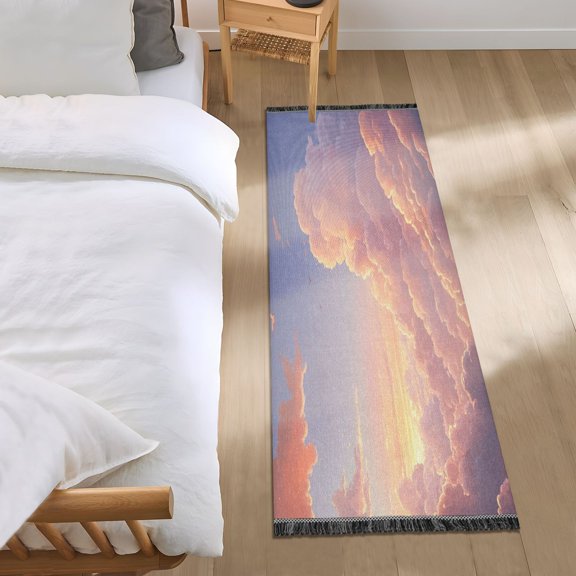 Bed Long Carpet Bed Rug 72x23.5In Indoor Non-Slip Durable Carpet Floor Mat Runner Rug Bedroom Hallway Carpet Machine Washable Pink Beautiful Cloud