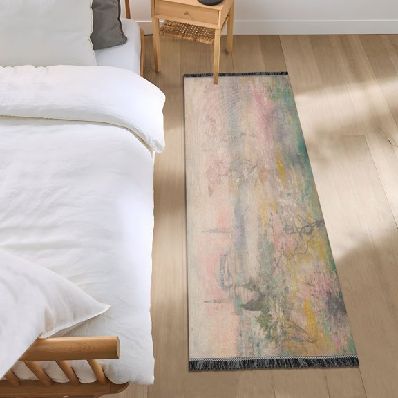 Bed Long Carpet Bed Rug 72x23.5In Indoor Non-Slip Durable Carpet Floor Mat Runner Rug Bedroom Hallway Carpet Machine Washable Pink Flowers and Temples