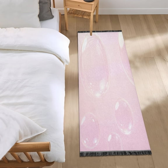 Bed Long Carpet Bed Rug 72x23.5In Indoor Non-Slip Durable Carpet Floor Mat Runner Rug Bedroom Hallway Carpet Machine Washable Pink Pretty Bubbles