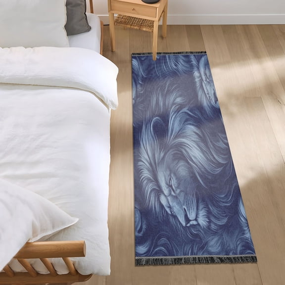 Bed Long Carpet Bed Rug 72x23.5In Indoor Non-Slip Durable Carpet Floor Mat Runner Rug Bedroom Hallway Carpet Machine Washable Pretty Blue Lion