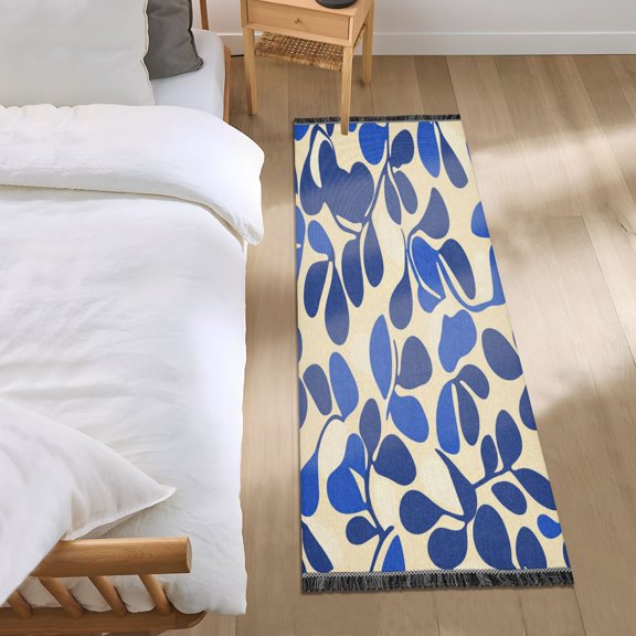 Bed Long Carpet Bed Rug 72x23.5In Indoor Non-Slip Durable Carpet Floor Mat Runner Rug Bedroom Hallway Carpet Machine Washable Pretty Blue Pattern