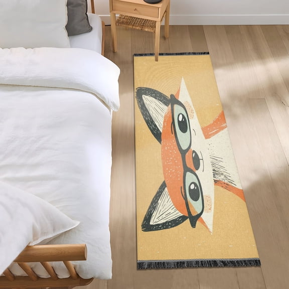 Bed Long Carpet Bed Rug 72x23.5In Indoor Non-Slip Durable Carpet Floor Mat Runner Rug Bedroom Hallway Carpet Machine Washable Pretty Cartoon Fox