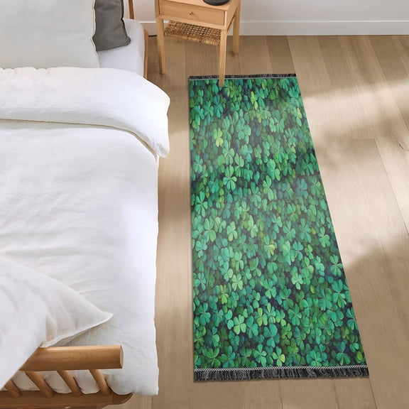 Bed Long Carpet Bed Rug 72x23.5In Indoor Non-Slip Durable Carpet Floor Mat Runner Rug Bedroom Hallway Carpet Machine Washable Pretty Green Four-leaf Clover