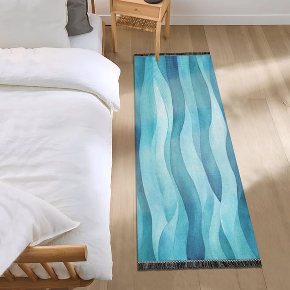 Bed Long Carpet Bed Rug 72x23.5In Indoor Non-Slip Durable Carpet Floor Mat Runner Rug Bedroom Hallway Carpet Machine Washable Pretty Green Sea
