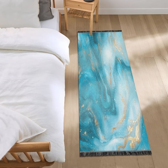 Bed Long Carpet Bed Rug 72x23.5In Indoor Non-Slip Durable Carpet Floor Mat Runner Rug Bedroom Hallway Carpet Machine Washable Pretty Marble Pattern